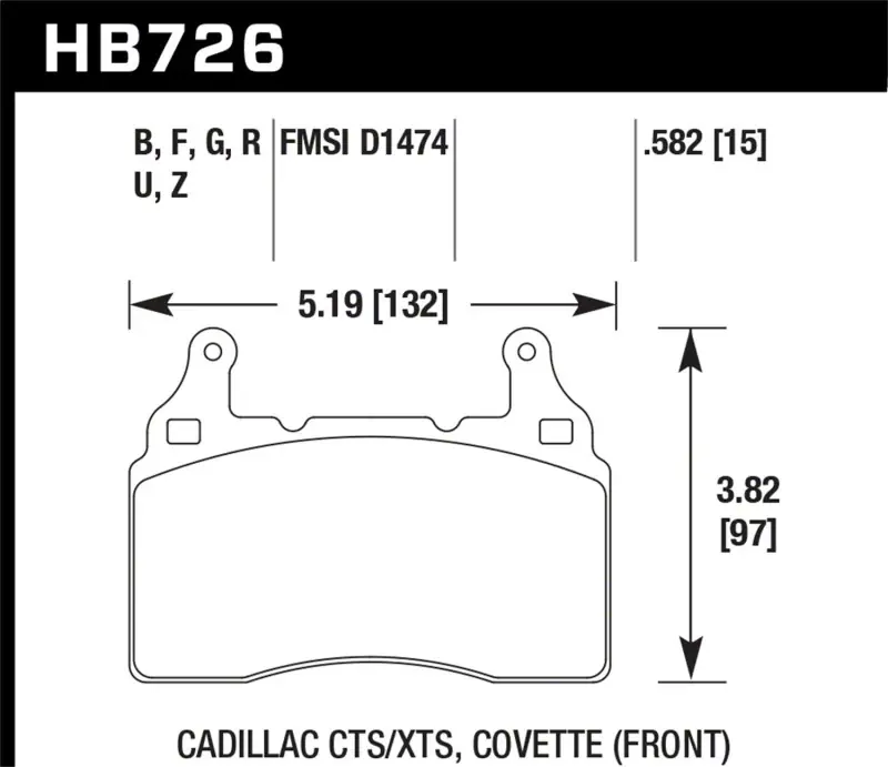 Authentic Hawk Performance Throtl 2014 Chevrolet Corvette DTC-60 Front Brake Pads - HB726G.582 HB726G.582