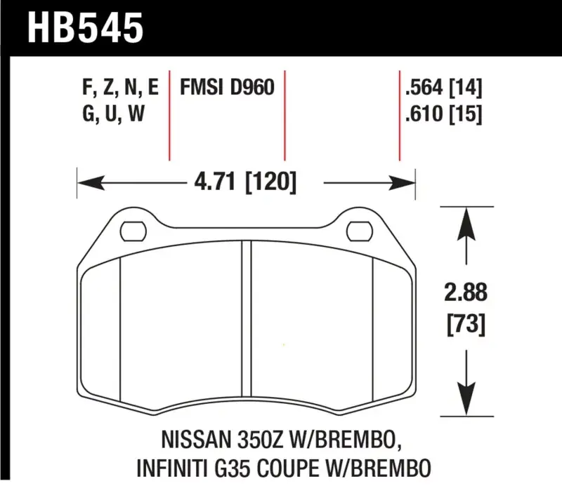 Hawk Performance Throtl 03-04 Infiniti G35 / 04-09 Nissan 350z w/ Brembo - HB545U.564 HB545U.564 Direct From Factory