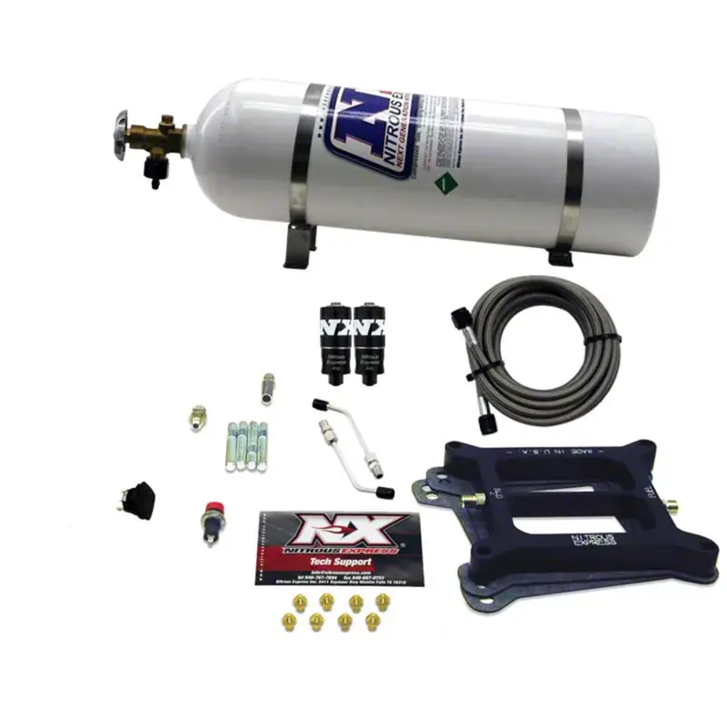 Super Sale Nitrous Express Throtl 4150 Hitman 4-BBL Nitrous Kit 100-200HP w/15lb Bottle - 40040-15 40040-15